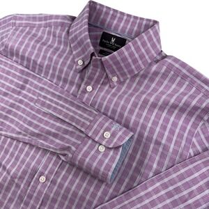 Psycho Bunny Button Down Shirt Mens 15.5 34/35 Purple Plaid Modern Fit Stretch